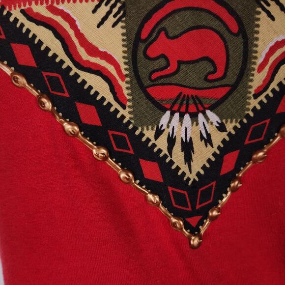 Vintage 80s Screen Stars Red Single Stitch Southwest Puffy Paint Tee USA Size S - Picture 7 of 12